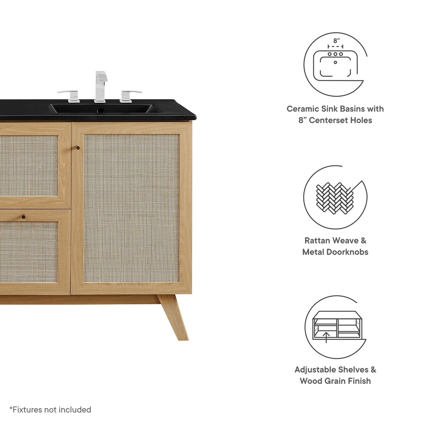 Modway furniture Soma Bathroom Vanity with Black Basin Included - EEI-6712-OAK-BLK