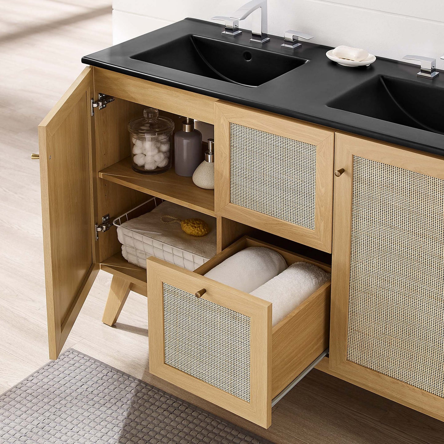 Modway furniture Soma Bathroom Vanity with Black Basin Included - EEI-6712-OAK-BLK
