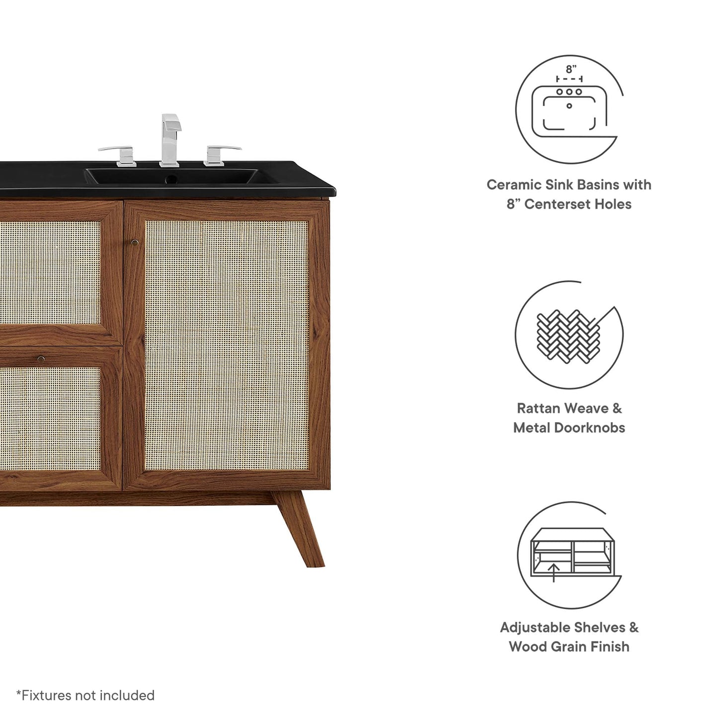 Modway furniture Soma Bathroom Vanity with Black Basin Included - EEI-6712-OAK-BLK