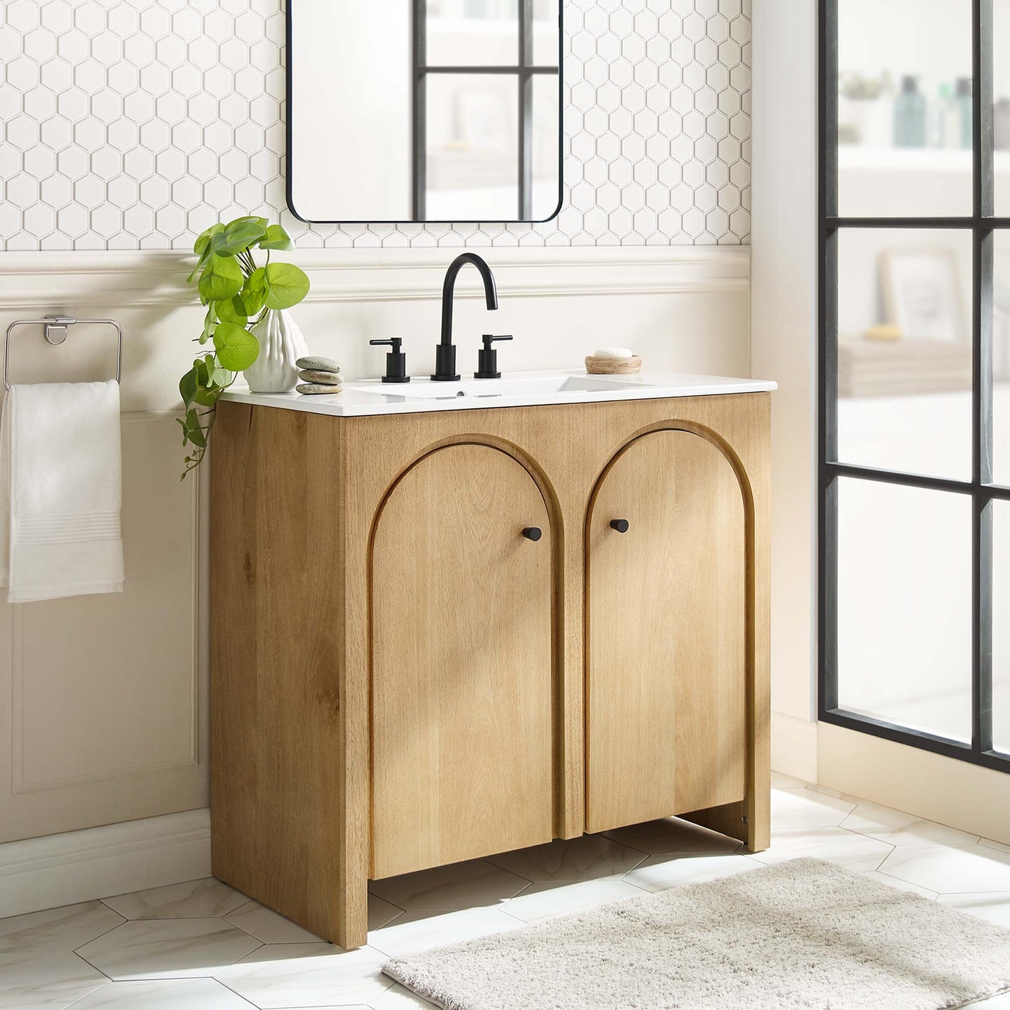 Modway furniture Appia Bathroom Vanity Basin Included - EEI-6788-OAK-WHI