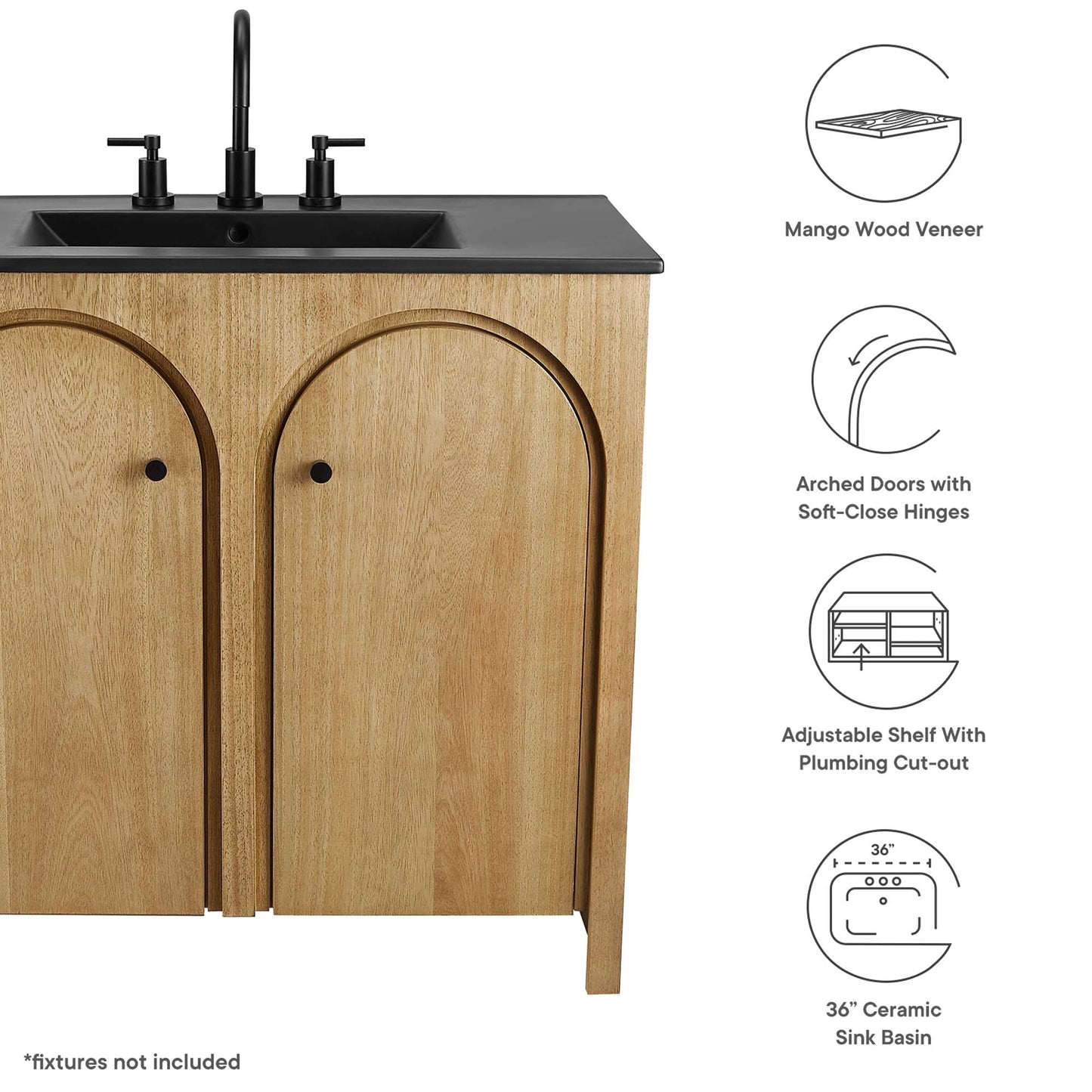 Modway furniture Appia Bathroom Vanity Basin Included - EEI-6788-OAK-WHI