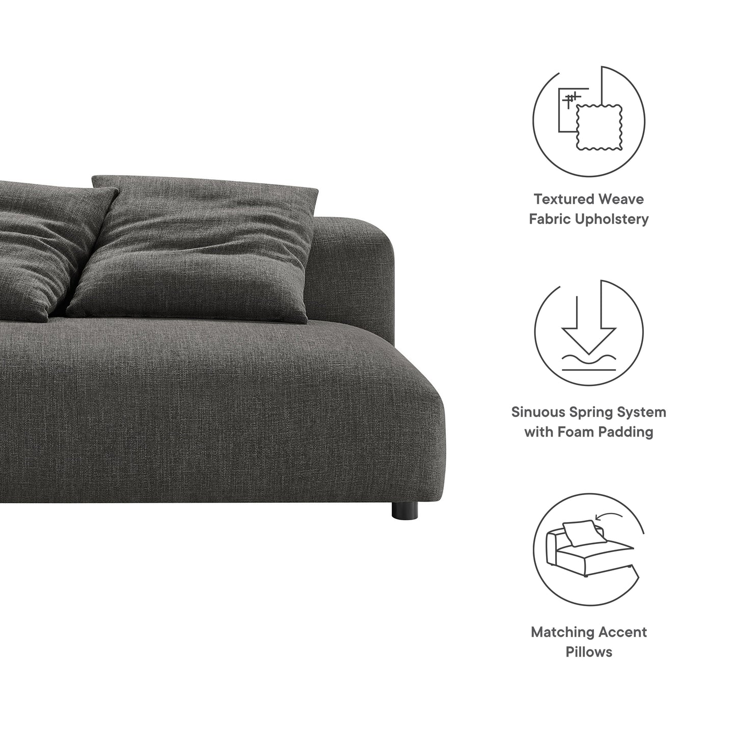 Modway Furniture Solace Modular Upholstered Armless Loveseat – Flexible Comfort for Modern Living Spaces, 800 lbs Capacity - EEI-6891-SAL