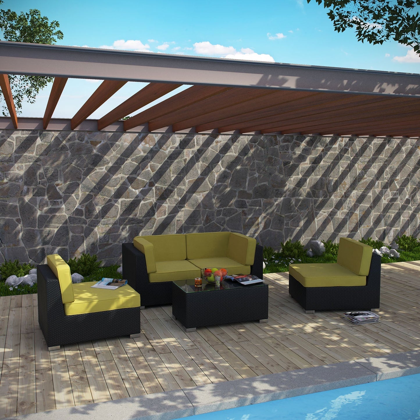 Modway Furniture Camfora 5 Piece Outdoor Patio Sectional Set by Modway - EEI-694-EXP-ORA-SET