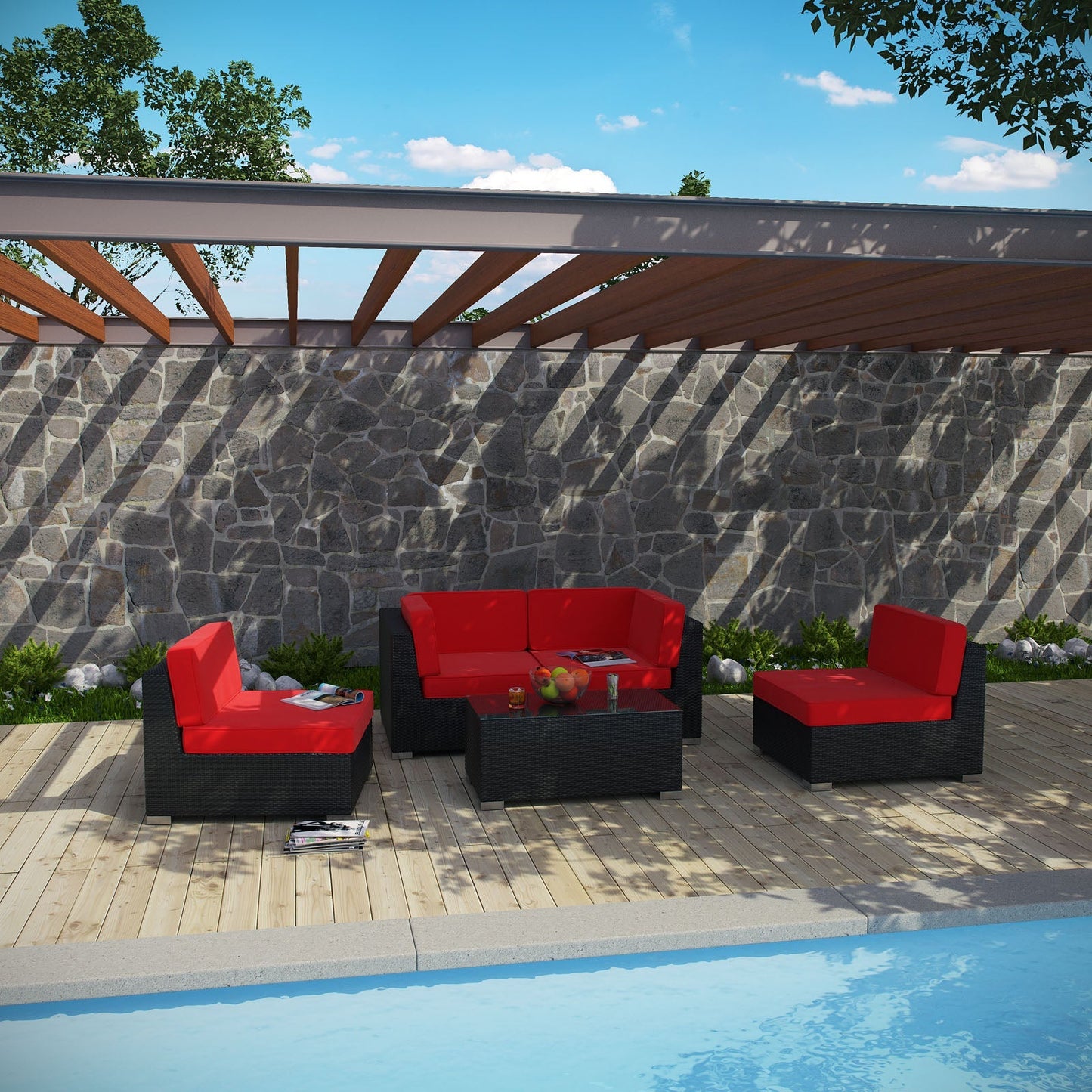 Modway Furniture Camfora 5 Piece Outdoor Patio Sectional Set by Modway - EEI-694-EXP-ORA-SET