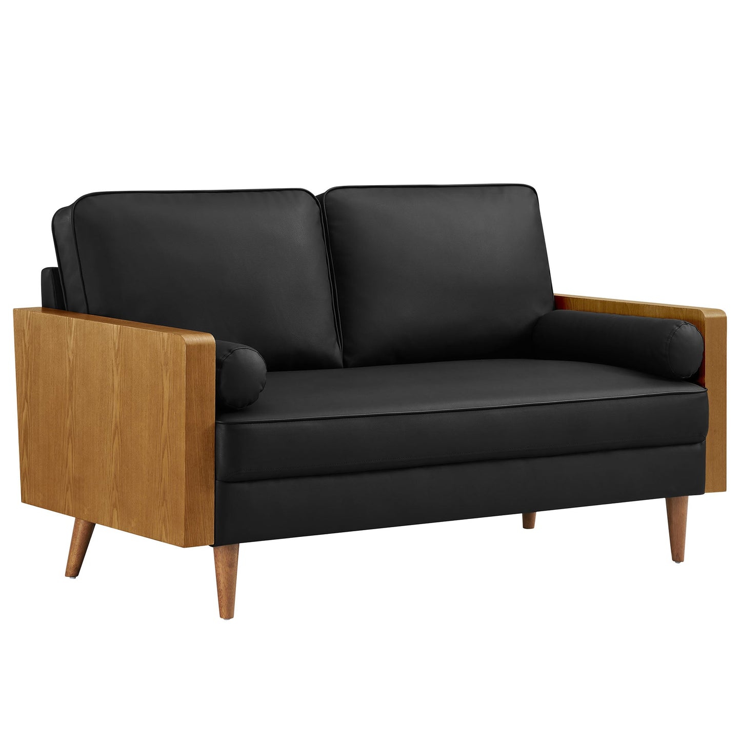 Modway Furniture Vegan Leather Loveseat - Chic Mid-Century Modern Design for Stylish Small Spaces & Comfort - EEI-6943-WAL-TAN