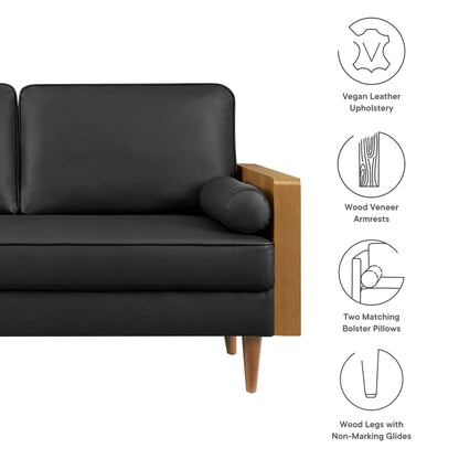 Modway Furniture Vegan Leather Loveseat - Chic Mid-Century Modern Design for Stylish Small Spaces & Comfort - EEI-6943-WAL-TAN