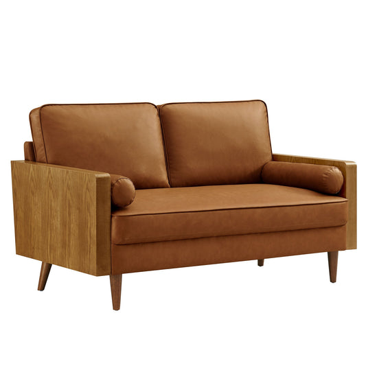 Modway Furniture Vegan Leather Loveseat - Chic Mid-Century Modern Design for Stylish Small Spaces & Comfort - EEI-6943-WAL-TAN