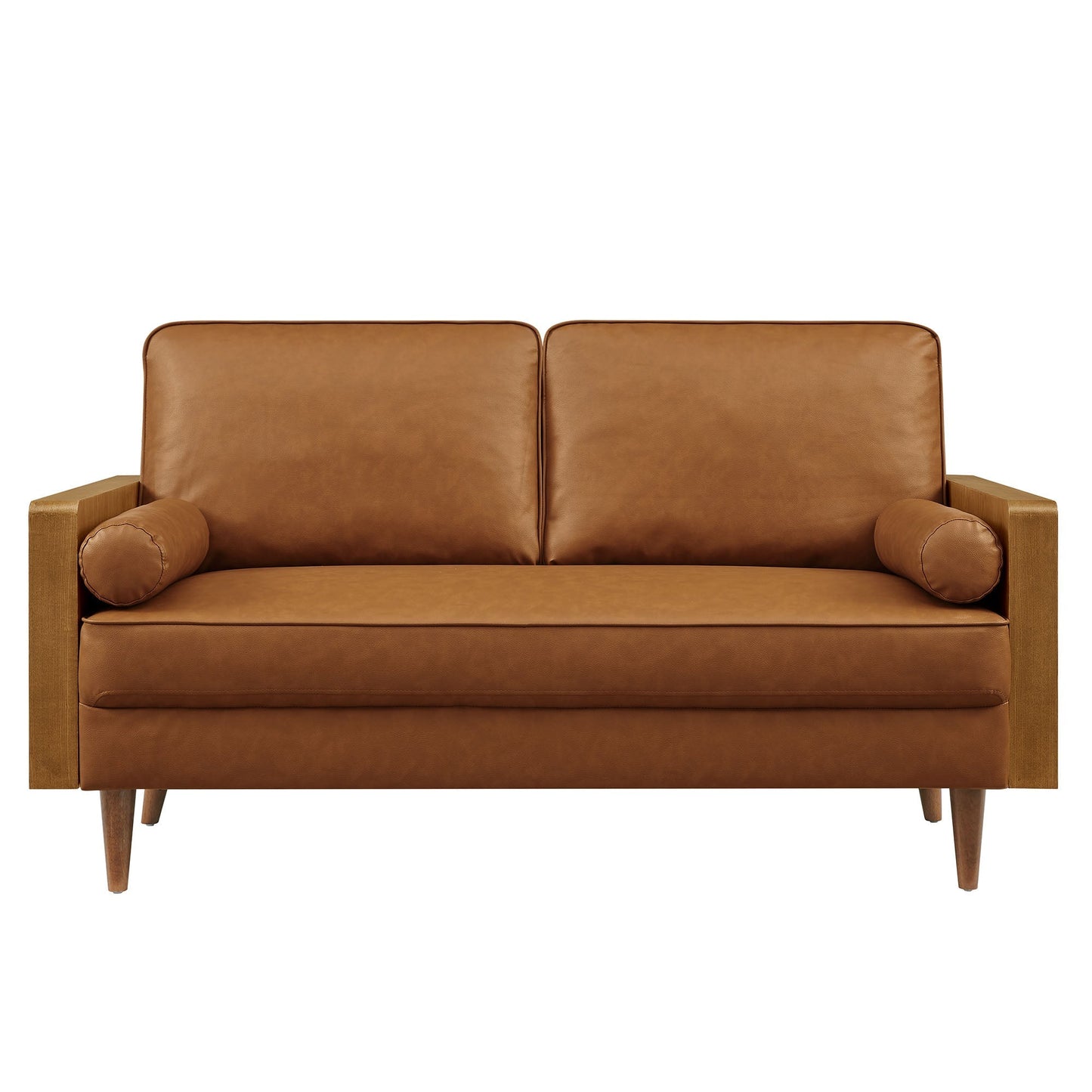 Modway Furniture Vegan Leather Loveseat - Chic Mid-Century Modern Design for Stylish Small Spaces & Comfort - EEI-6943-WAL-TAN