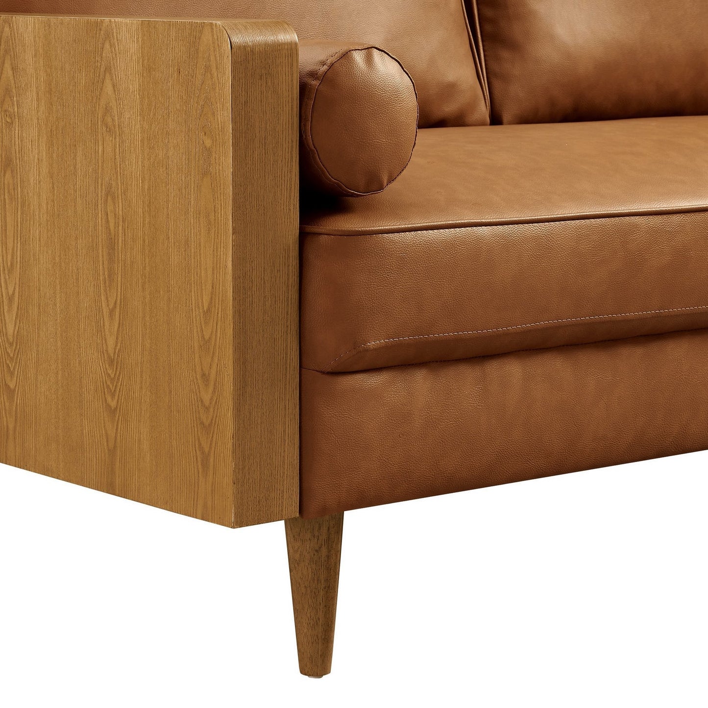 Modway Furniture Vegan Leather Loveseat - Chic Mid-Century Modern Design for Stylish Small Spaces & Comfort - EEI-6943-WAL-TAN