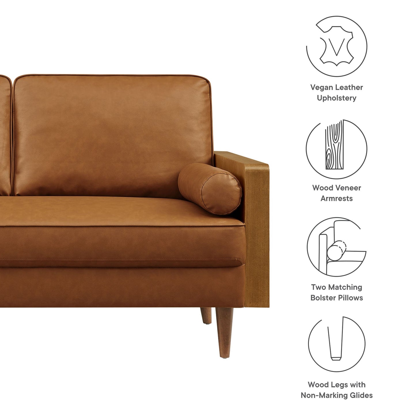 Modway Furniture Vegan Leather Loveseat - Chic Mid-Century Modern Design for Stylish Small Spaces & Comfort - EEI-6943-WAL-TAN
