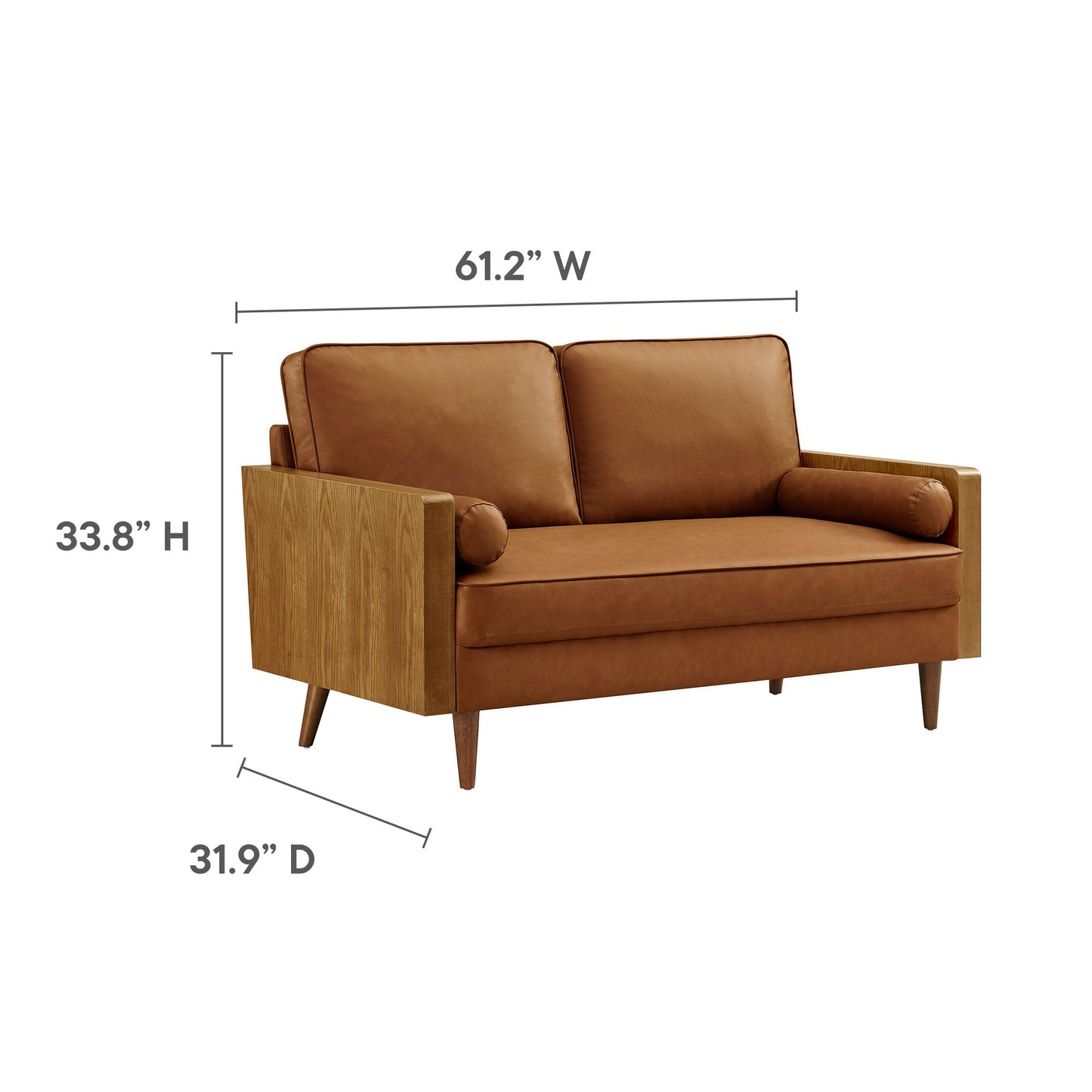Modway Furniture Vegan Leather Loveseat - Chic Mid-Century Modern Design for Stylish Small Spaces & Comfort - EEI-6943-WAL-TAN