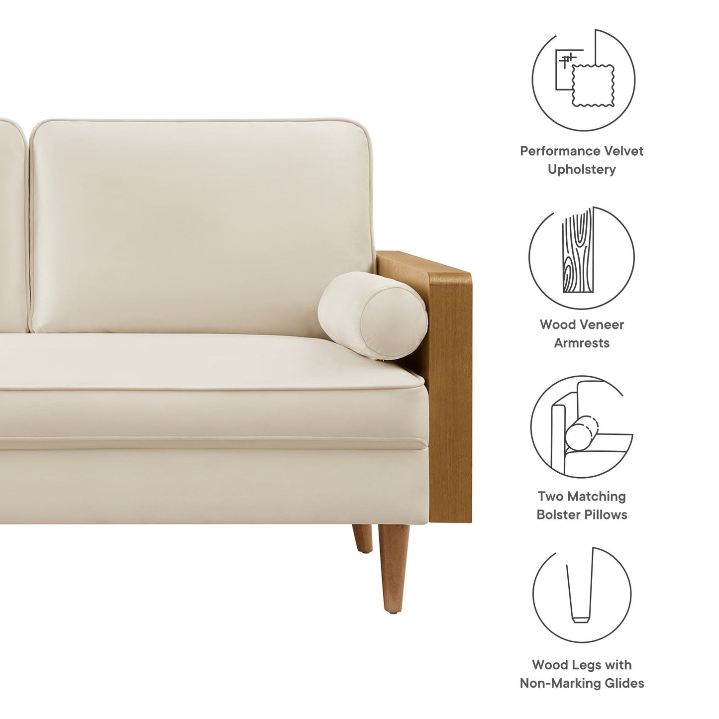 Modway furniture Kellan Performance Velvet Loveseat - Luxurious Mid Century Modern Design for Stylish Comfort - EEI-6945-WAL-MOG