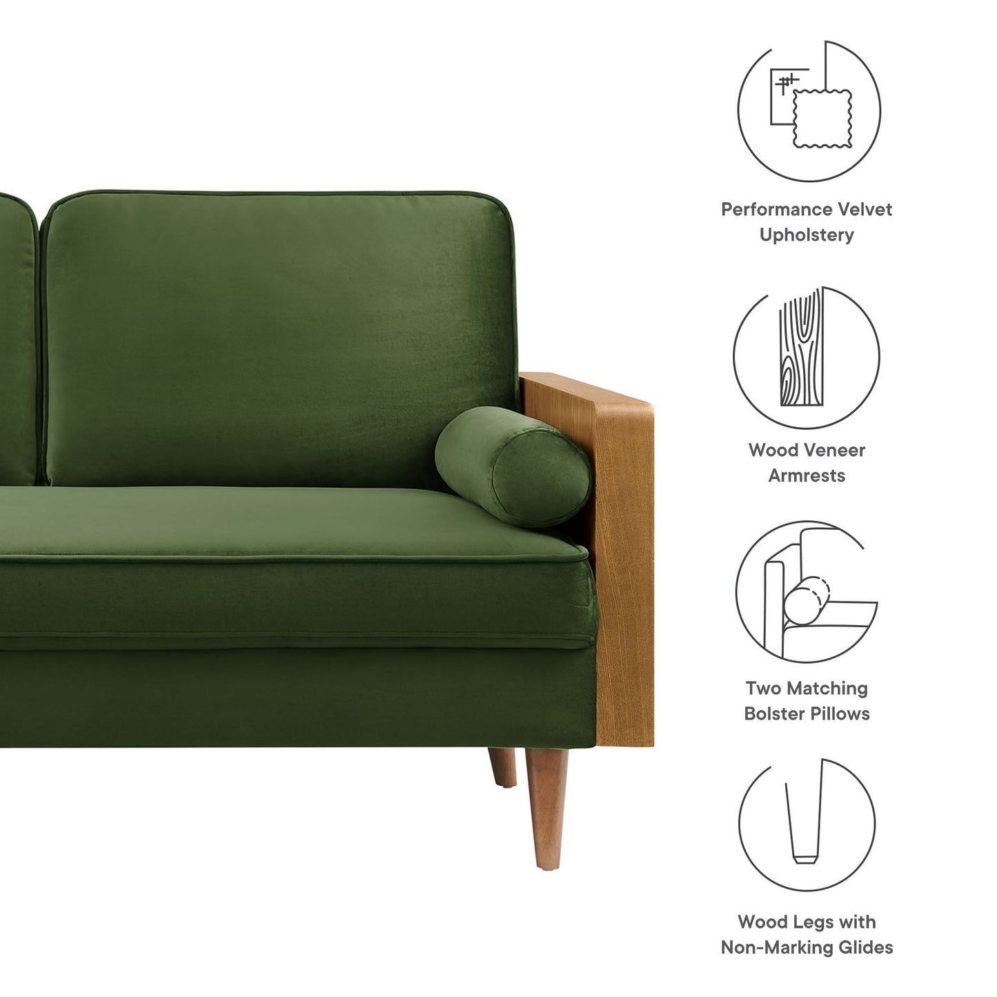 Modway furniture Kellan Performance Velvet Loveseat - Luxurious Mid Century Modern Design for Stylish Comfort - EEI-6945-WAL-MOG
