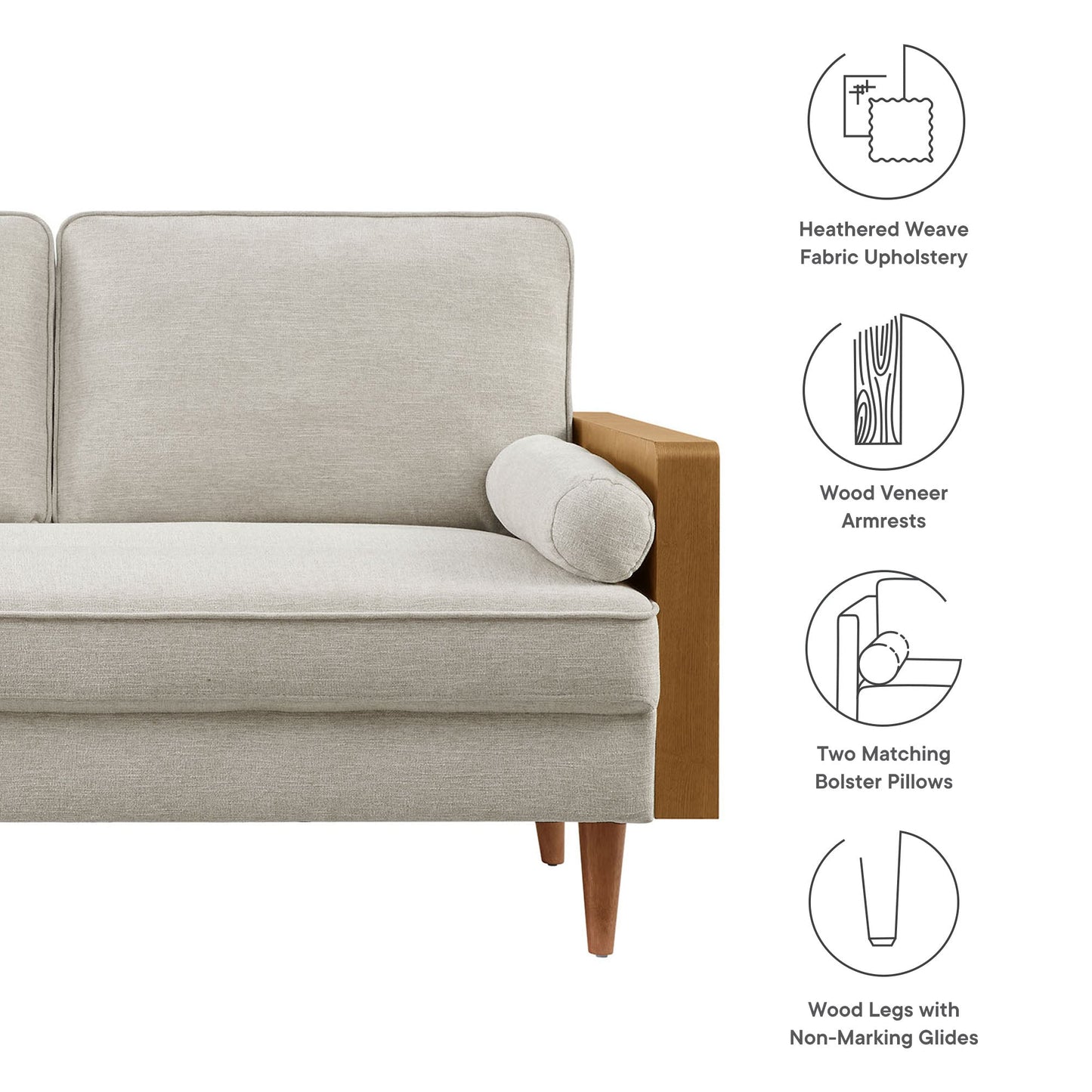 Modway Furniture Kellan Upholstered Loveseat with Wood Grain Armrests – Stylish Comfort for Modern Living Spaces - EEI-6962-WAL-HLB