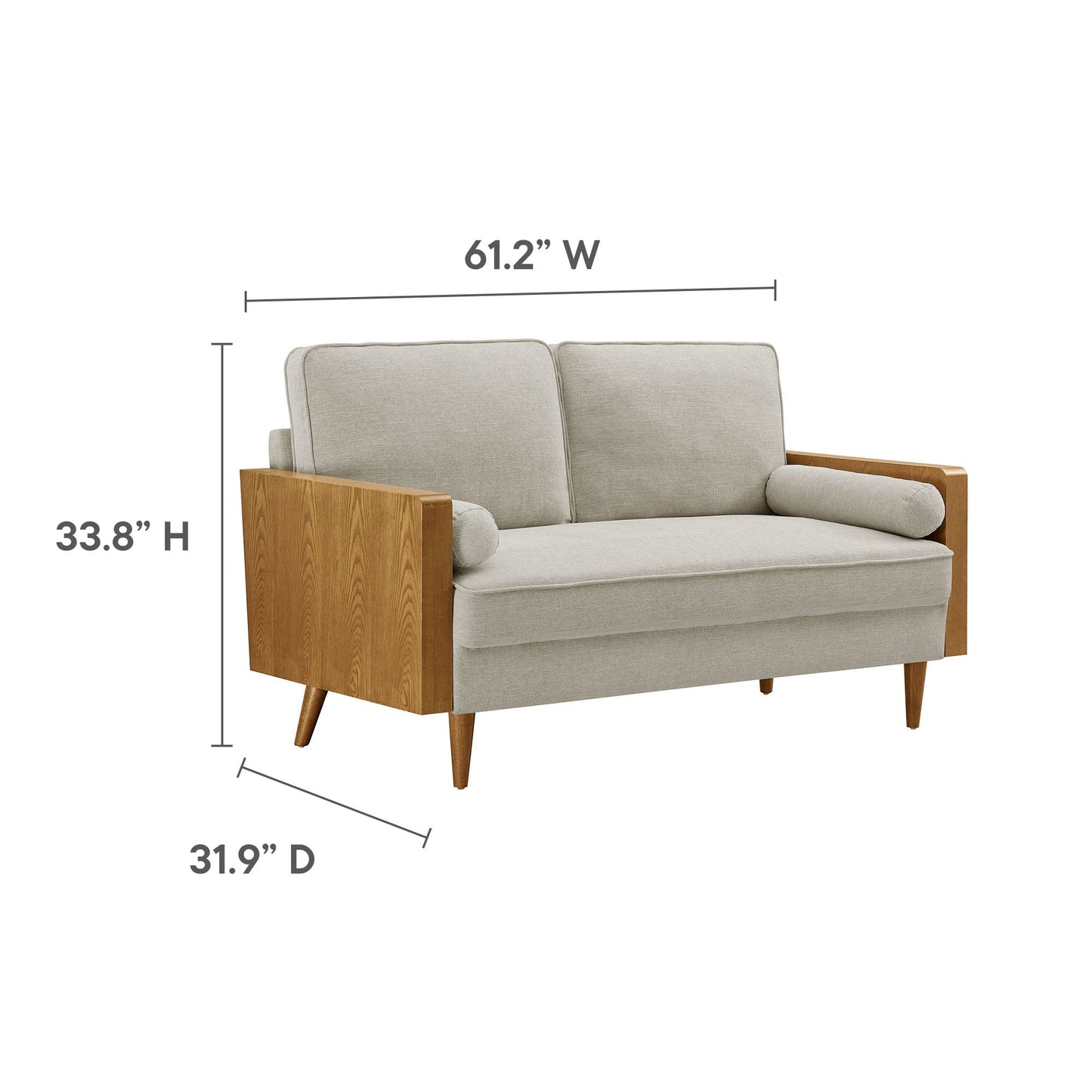 Modway Furniture Kellan Upholstered Loveseat with Wood Grain Armrests – Stylish Comfort for Modern Living Spaces - EEI-6962-WAL-HLB