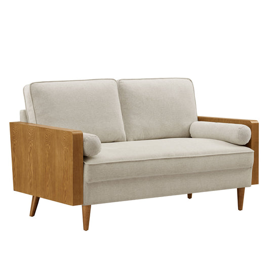 Modway Furniture Kellan Upholstered Loveseat with Wood Grain Armrests – Stylish Comfort for Modern Living Spaces - EEI-6962-WAL-HLB