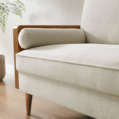 Modway Furniture Kellan Upholstered Loveseat with Wood Grain Armrests – Stylish Comfort for Modern Living Spaces - EEI-6962-WAL-HLB