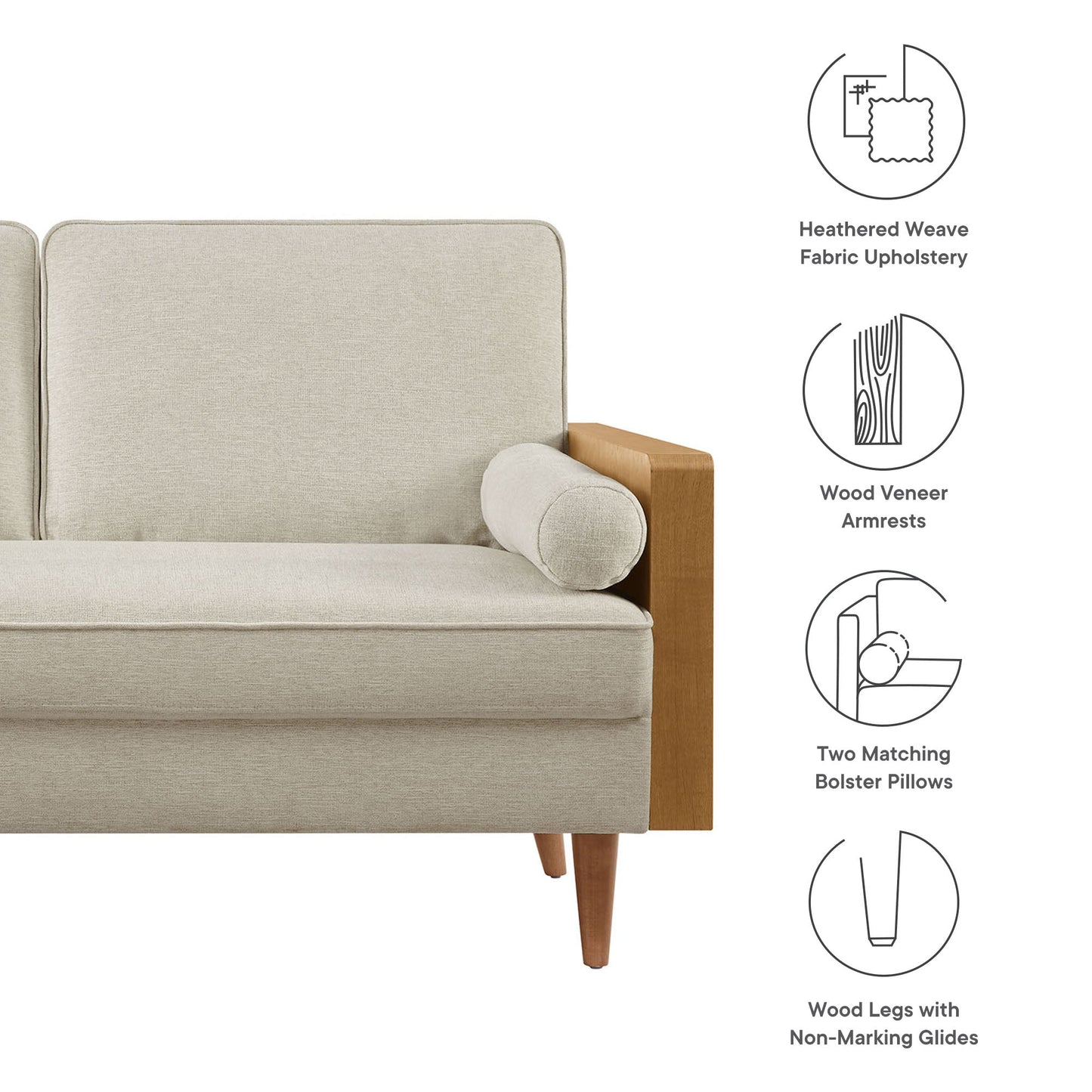Modway Furniture Kellan Upholstered Loveseat with Wood Grain Armrests – Stylish Comfort for Modern Living Spaces - EEI-6962-WAL-HLB