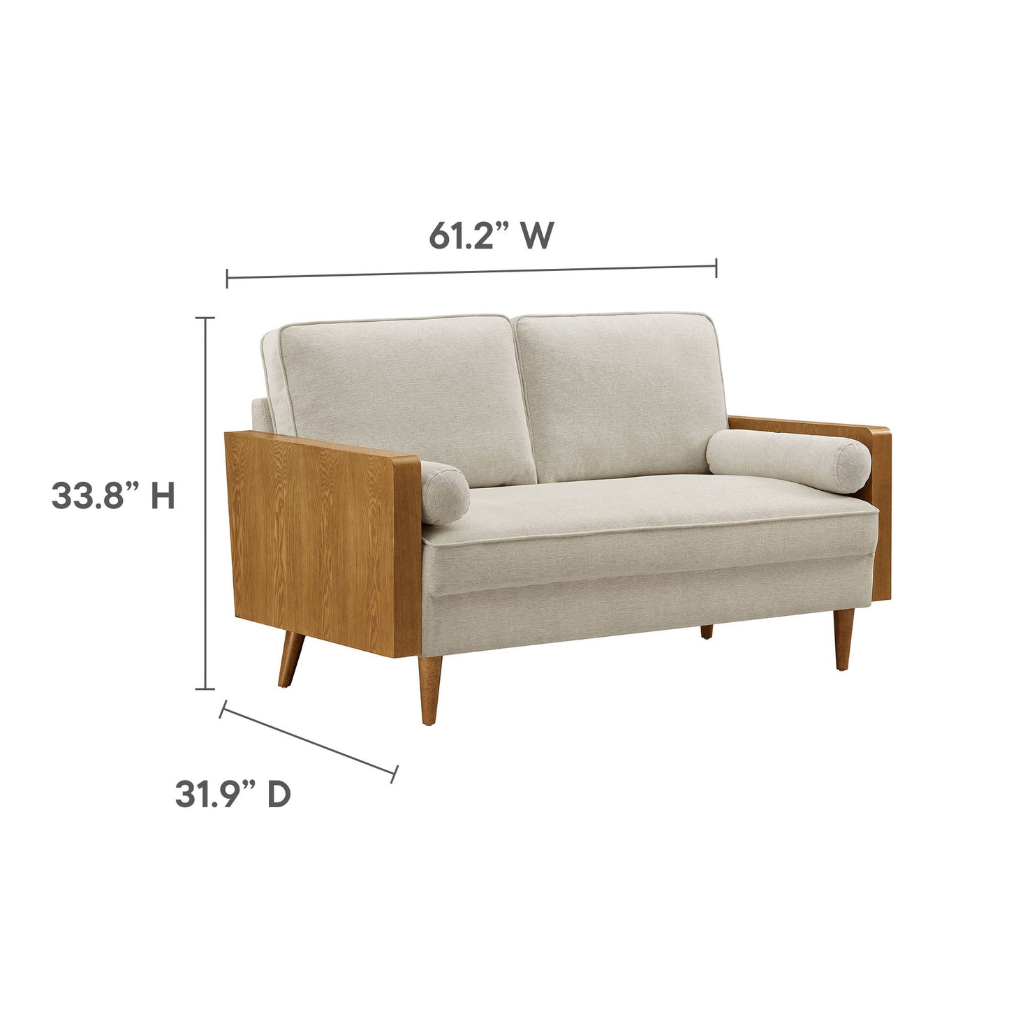 Modway Furniture Kellan Upholstered Loveseat with Wood Grain Armrests – Stylish Comfort for Modern Living Spaces - EEI-6962-WAL-HLB