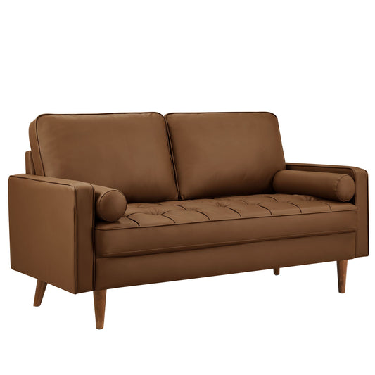 Modway Furniture Valour Tufted Vegan Leather Loveseat - Modern Comfort, Chic Design, Perfect for Any Living Space - EEI-6972-BRN