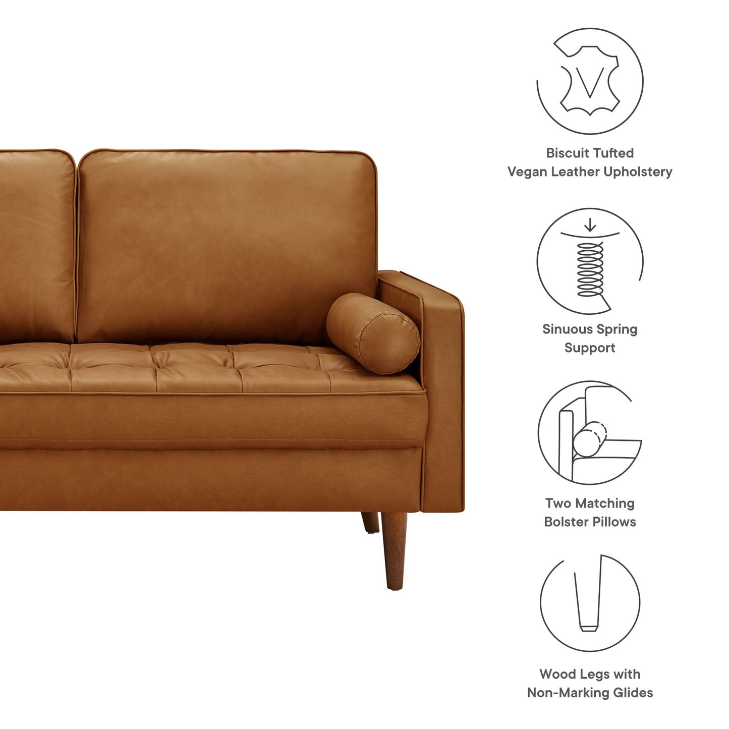 Modway Furniture Valour Tufted Vegan Leather Loveseat - Modern Comfort, Chic Design, Perfect for Any Living Space - EEI-6972-BRN