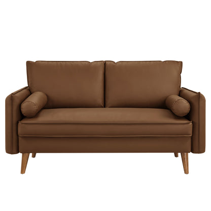 Modway Furniture Revive Modern Vegan Leather Loveseat with Plush Pillows for Chic Living Room Comfort and Style - EEI-6974-BRN