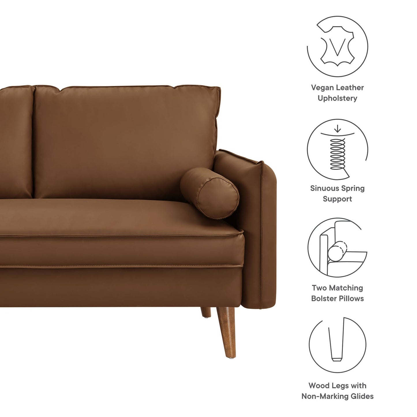 Modway Furniture Revive Modern Vegan Leather Loveseat with Plush Pillows for Chic Living Room Comfort and Style - EEI-6974-BRN
