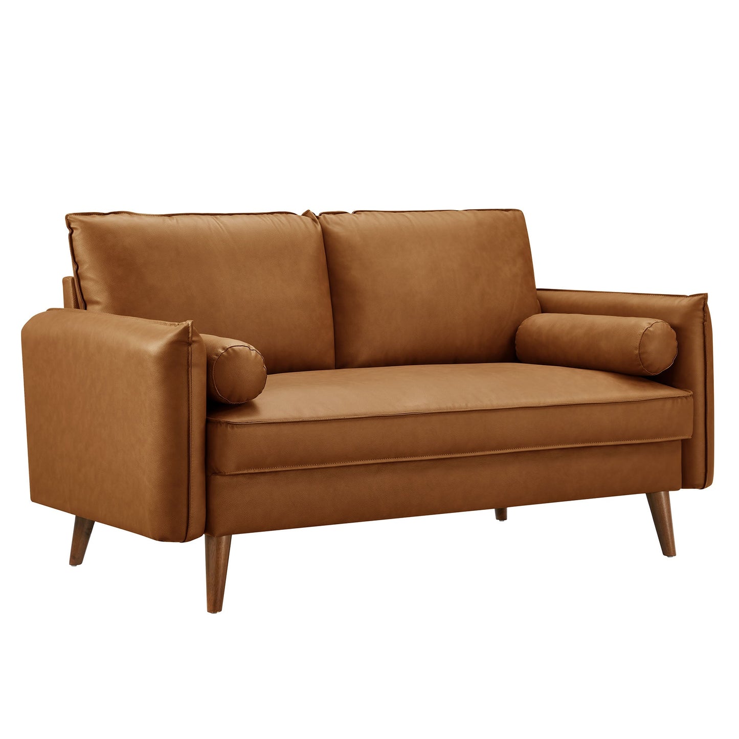 Modway Furniture Revive Modern Vegan Leather Loveseat with Plush Pillows for Chic Living Room Comfort and Style - EEI-6974-BRN