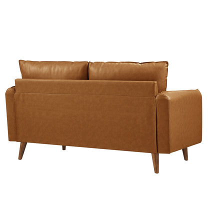 Modway Furniture Revive Modern Vegan Leather Loveseat with Plush Pillows for Chic Living Room Comfort and Style - EEI-6974-BRN