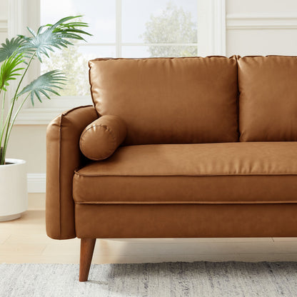 Modway Furniture Revive Modern Vegan Leather Loveseat with Plush Pillows for Chic Living Room Comfort and Style - EEI-6974-BRN