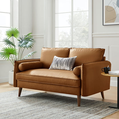 Modway Furniture Revive Modern Vegan Leather Loveseat with Plush Pillows for Chic Living Room Comfort and Style - EEI-6974-BRN
