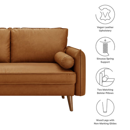 Modway Furniture Revive Modern Vegan Leather Loveseat with Plush Pillows for Chic Living Room Comfort and Style - EEI-6974-BRN