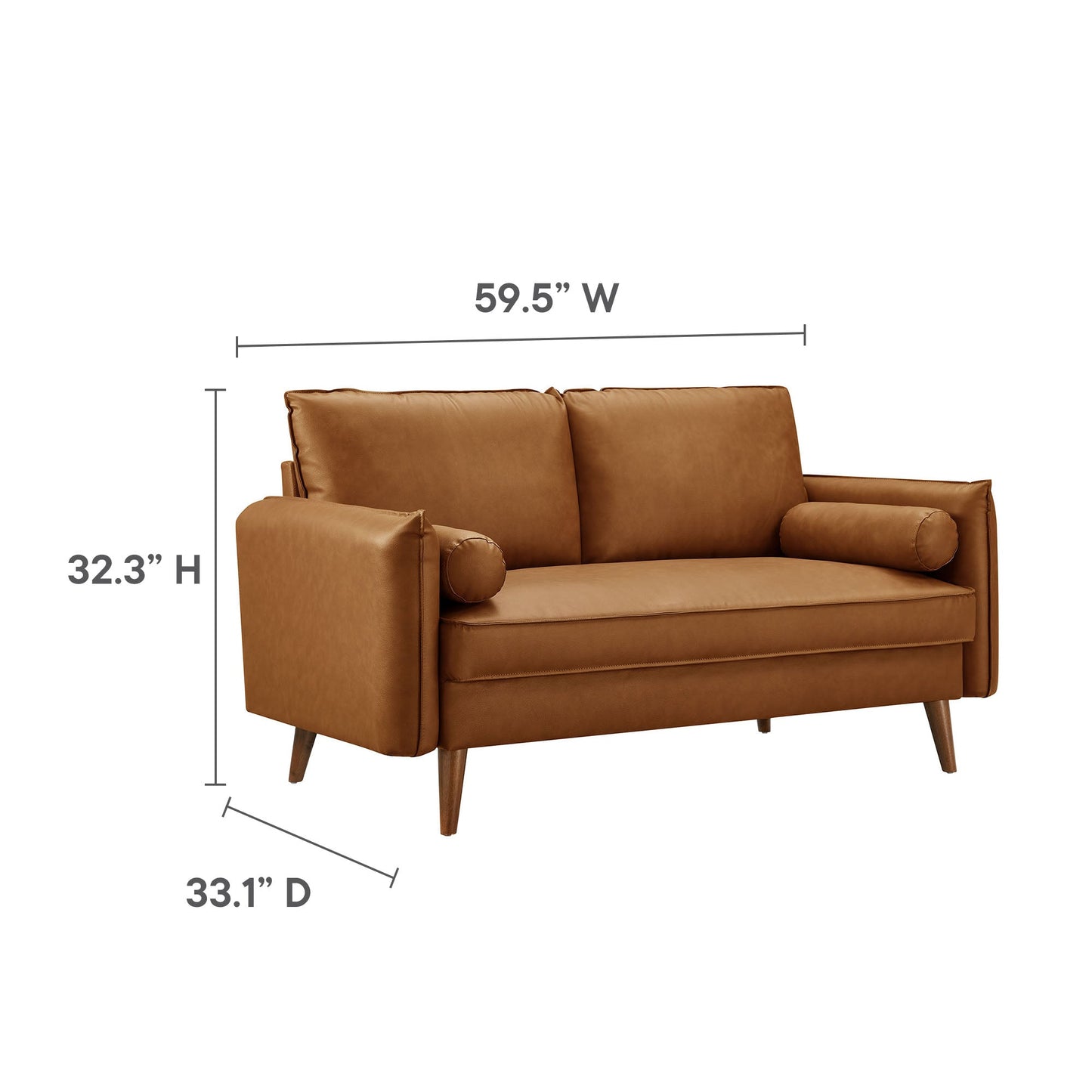 Modway Furniture Revive Modern Vegan Leather Loveseat with Plush Pillows for Chic Living Room Comfort and Style - EEI-6974-BRN