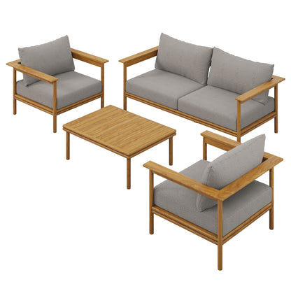 Modway Furniture Wren 4-Piece Outdoor Patio Teak Wood Furniture Set - EEI-7065-NAT-SAI