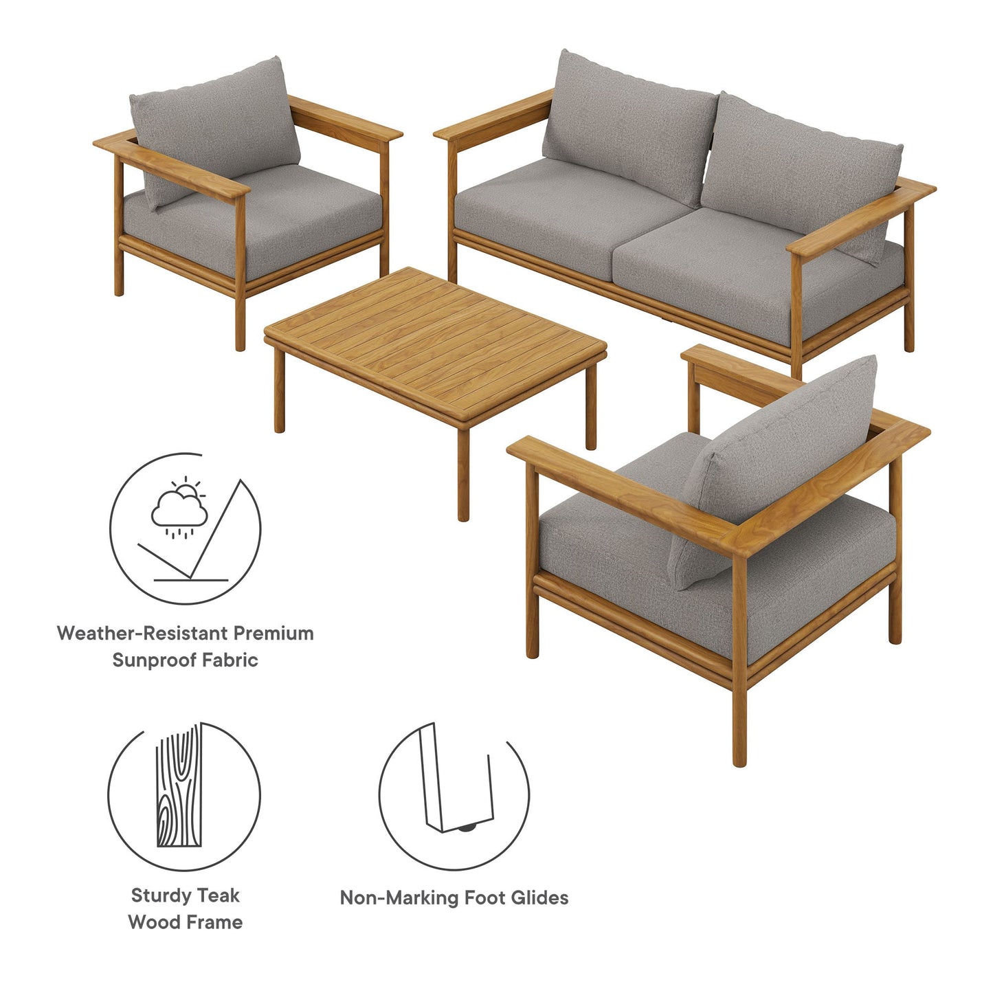 Modway Furniture Wren 4-Piece Outdoor Patio Teak Wood Furniture Set - EEI-7065-NAT-SAI