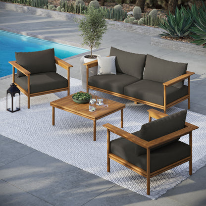 Modway Furniture Wren 4-Piece Outdoor Patio Teak Wood Furniture Set - EEI-7065-NAT-SAI