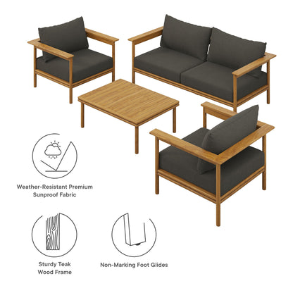 Modway Furniture Wren 4-Piece Outdoor Patio Teak Wood Furniture Set - EEI-7065-NAT-SAI