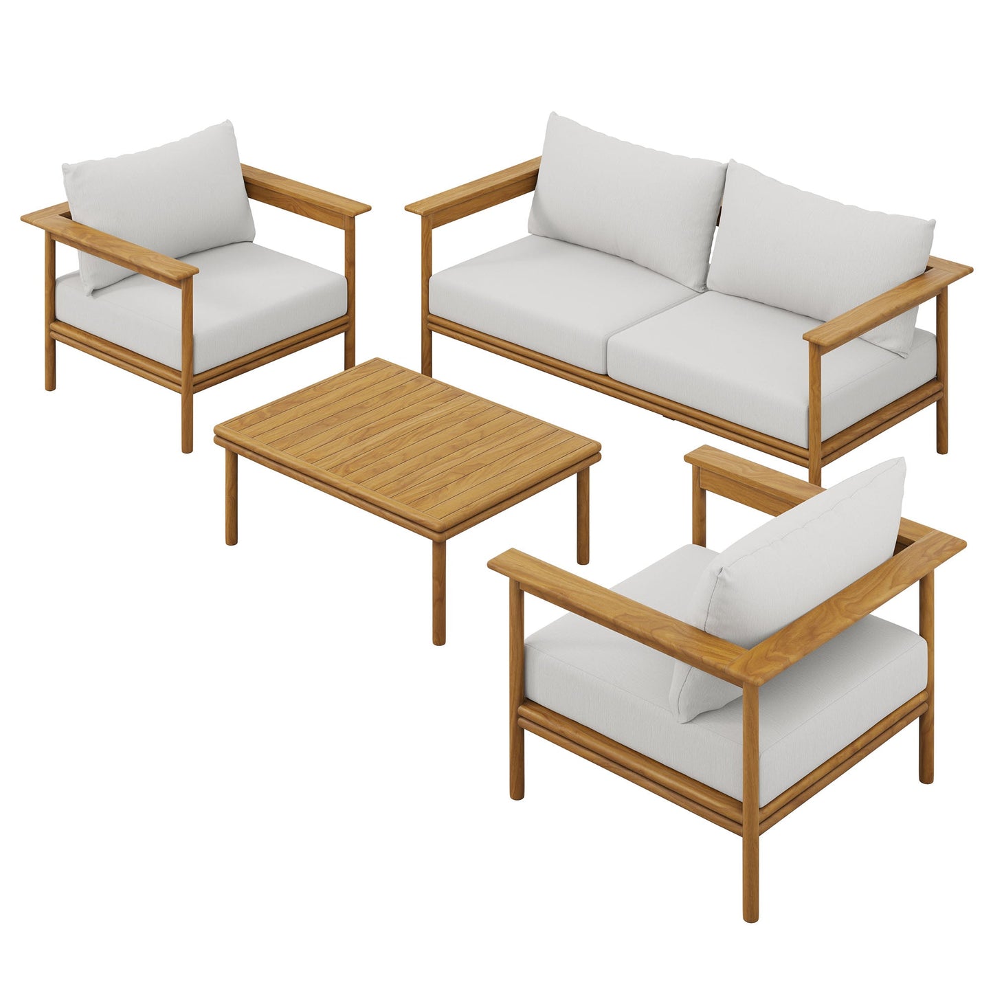 Modway Furniture Wren 4-Piece Outdoor Patio Teak Wood Furniture Set - EEI-7065-NAT-SAI