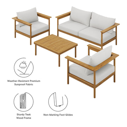 Modway Furniture Wren 4-Piece Outdoor Patio Teak Wood Furniture Set - EEI-7065-NAT-SAI
