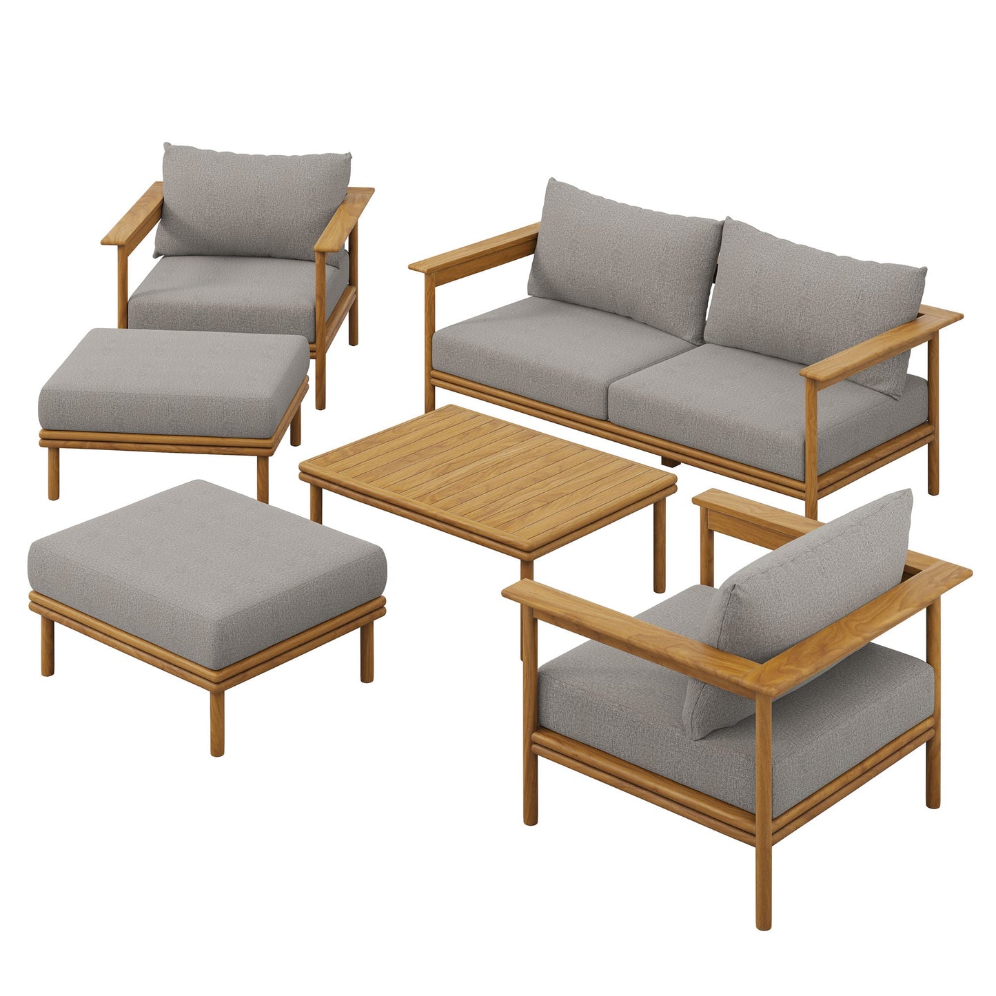 Modway Furniture Wren 6-Piece Outdoor Patio Teak Wood Furniture Set - EEI-7069-NAT-SAI