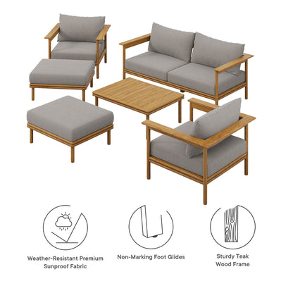 Modway Furniture Wren 6-Piece Outdoor Patio Teak Wood Furniture Set - EEI-7069-NAT-SAI