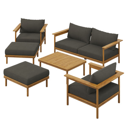 Modway Furniture Wren 6-Piece Outdoor Patio Teak Wood Furniture Set - EEI-7069-NAT-SAI