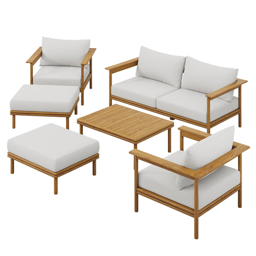 Modway Furniture Wren 6-Piece Outdoor Patio Teak Wood Furniture Set - EEI-7069-NAT-SAI