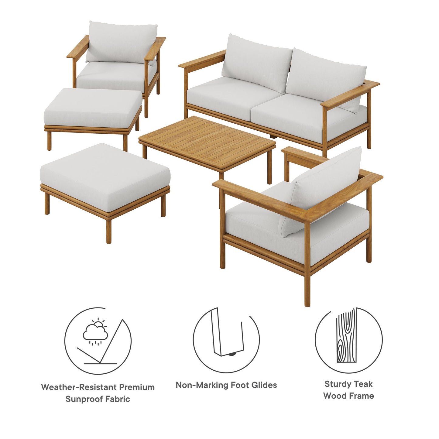 Modway Furniture Wren 6-Piece Outdoor Patio Teak Wood Furniture Set - EEI-7069-NAT-SAI