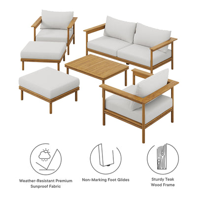 Modway Furniture Wren 6-Piece Outdoor Patio Teak Wood Furniture Set - EEI-7069-NAT-SAI