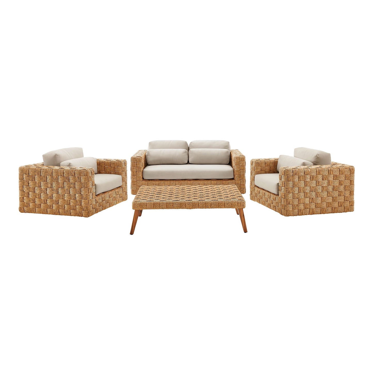 Modway Furniture Thames  4-Piece Outdoor Patio Wicker Rattan Furniture Set - EEI-7135-NAT-LGR