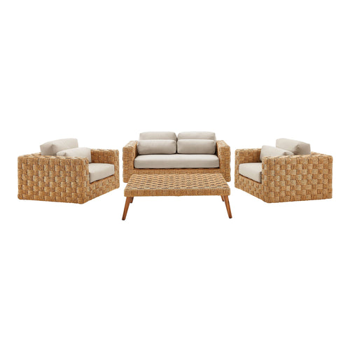 Modway Furniture Thames  4-Piece Outdoor Patio Wicker Rattan Furniture Set - EEI-7135-NAT-LGR