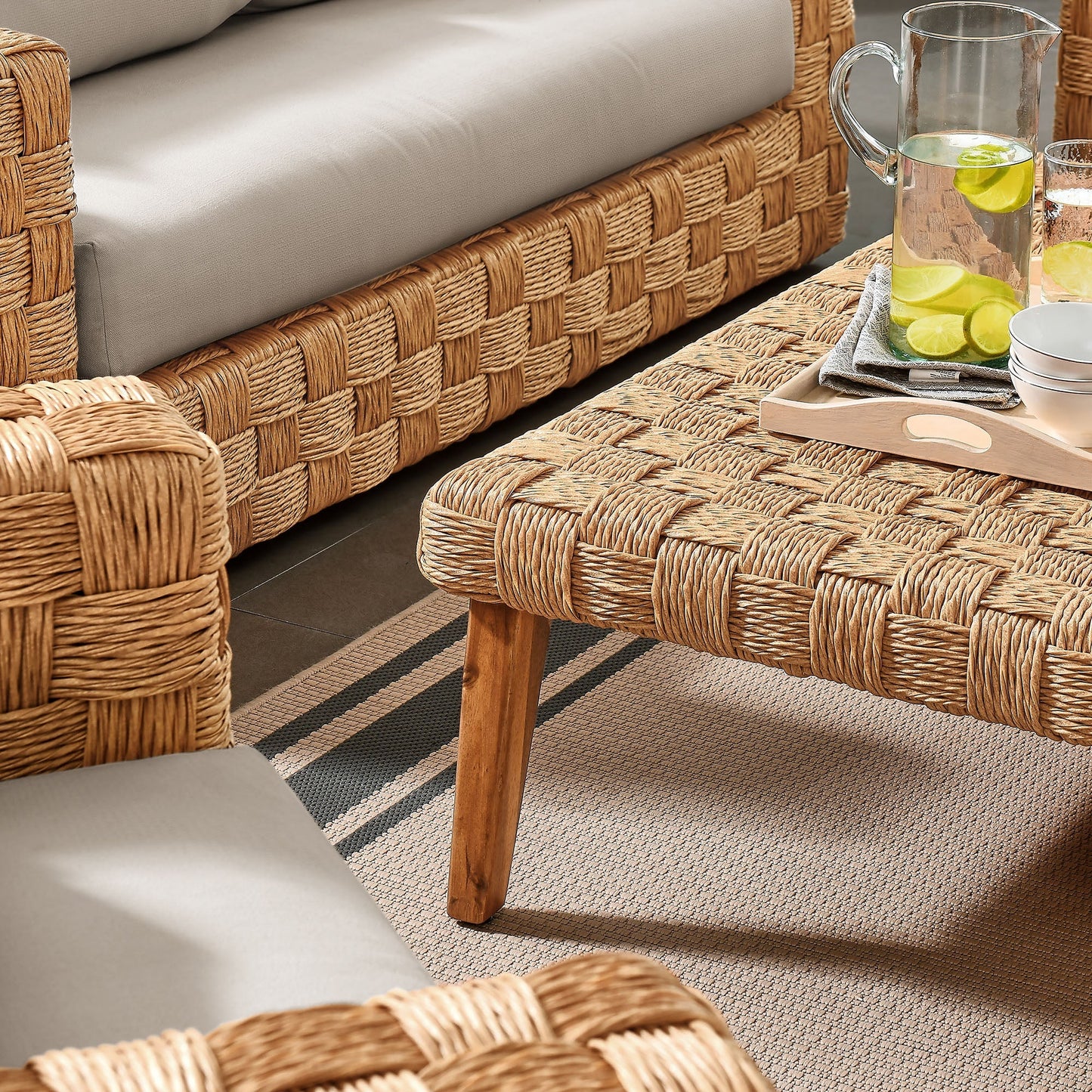Modway Furniture Thames  4-Piece Outdoor Patio Wicker Rattan Furniture Set - EEI-7135-NAT-LGR