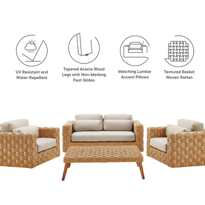 Modway Furniture Thames  4-Piece Outdoor Patio Wicker Rattan Furniture Set - EEI-7135-NAT-LGR
