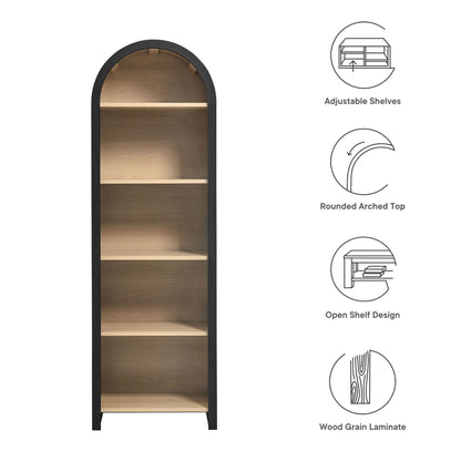 Modway furniture Evie Arched Narrow Bookcase Display Cabinet - EEI-7201-BLK-OAK